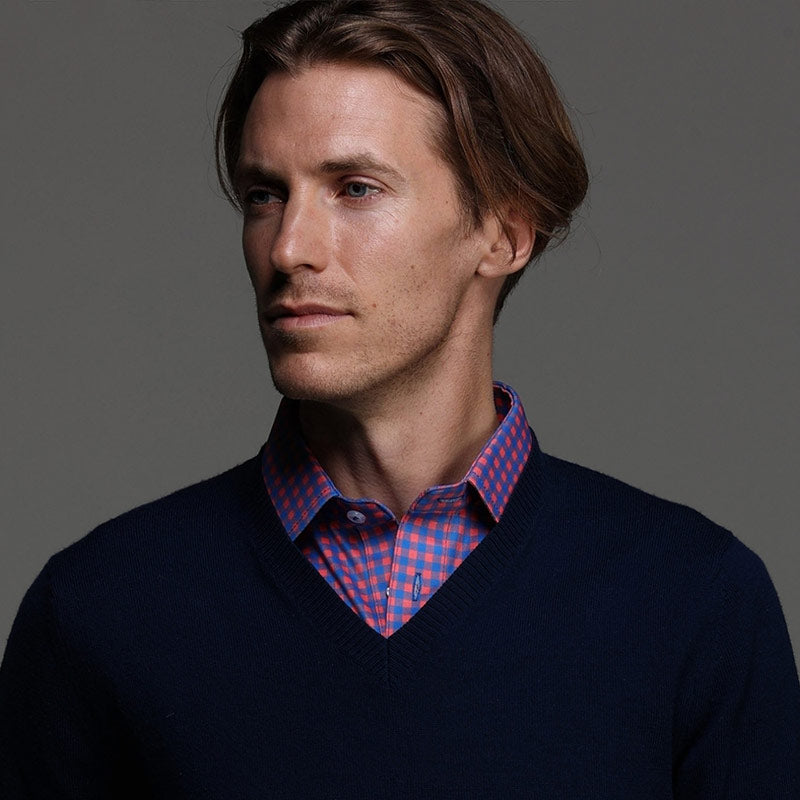 Semi-Spread Collar Polo Tribeca Red and Blue Gingham