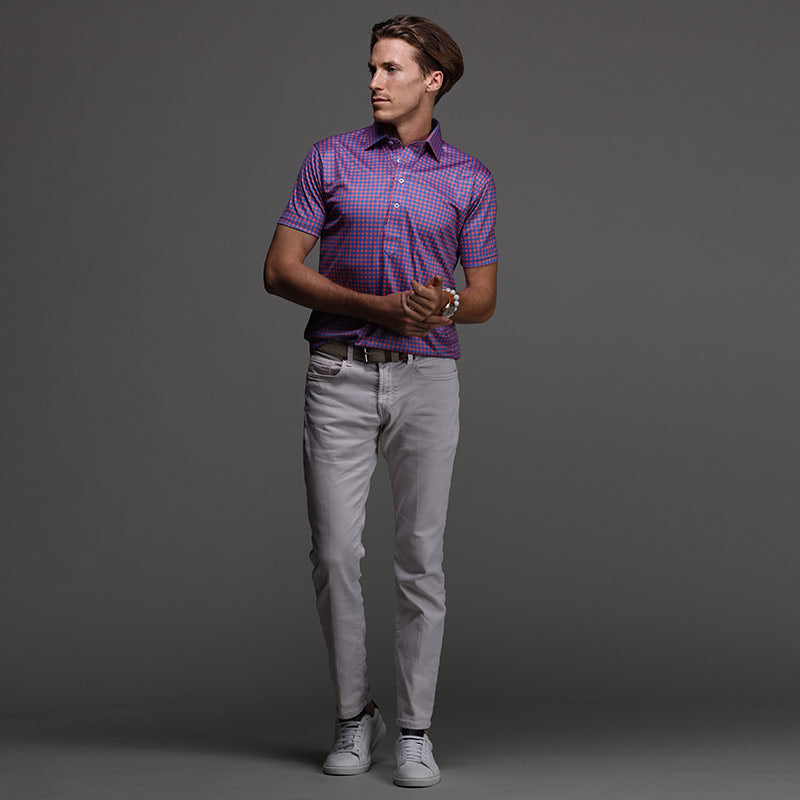 Semi-Spread Collar Polo Tribeca Red and Blue Gingham
