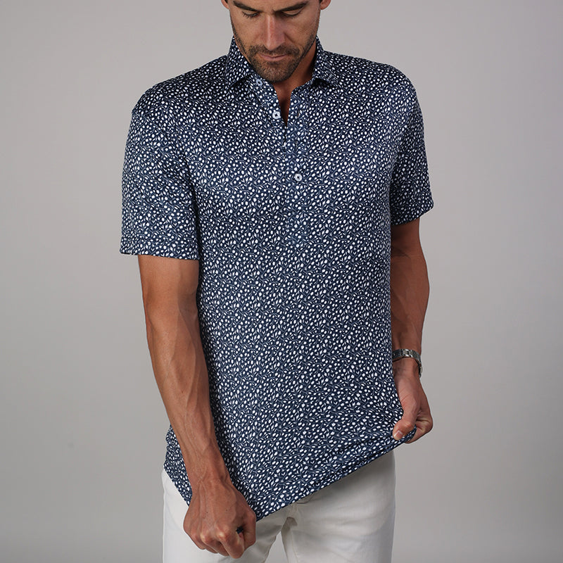 Semi-Spread Collar Polo Navy Floral
