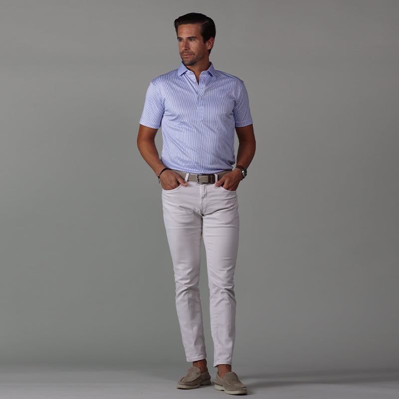 Semi-Spread Collar Polo Regent Blue Stripe