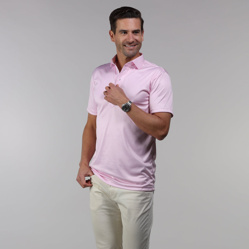 Semi-Spread Collar Polo Pink Houndstooth