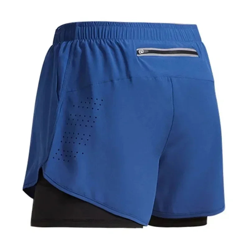 Shorts 2 In 1 Fitness Training Gym Sports Short Pants Quick Dry Built-in Pocket Double-deck Beach Bottom Summer Shorts Men