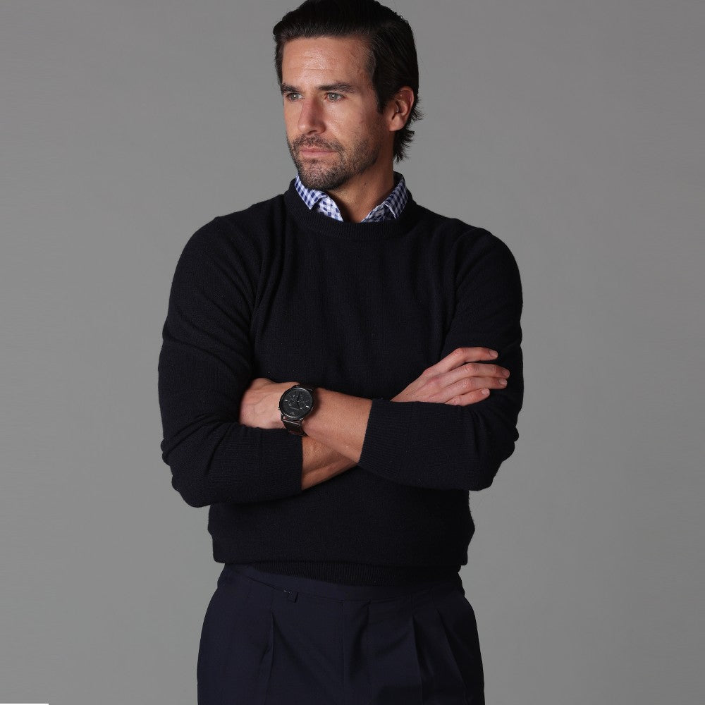 Semi-Spread Collar Polo Navy Gingham