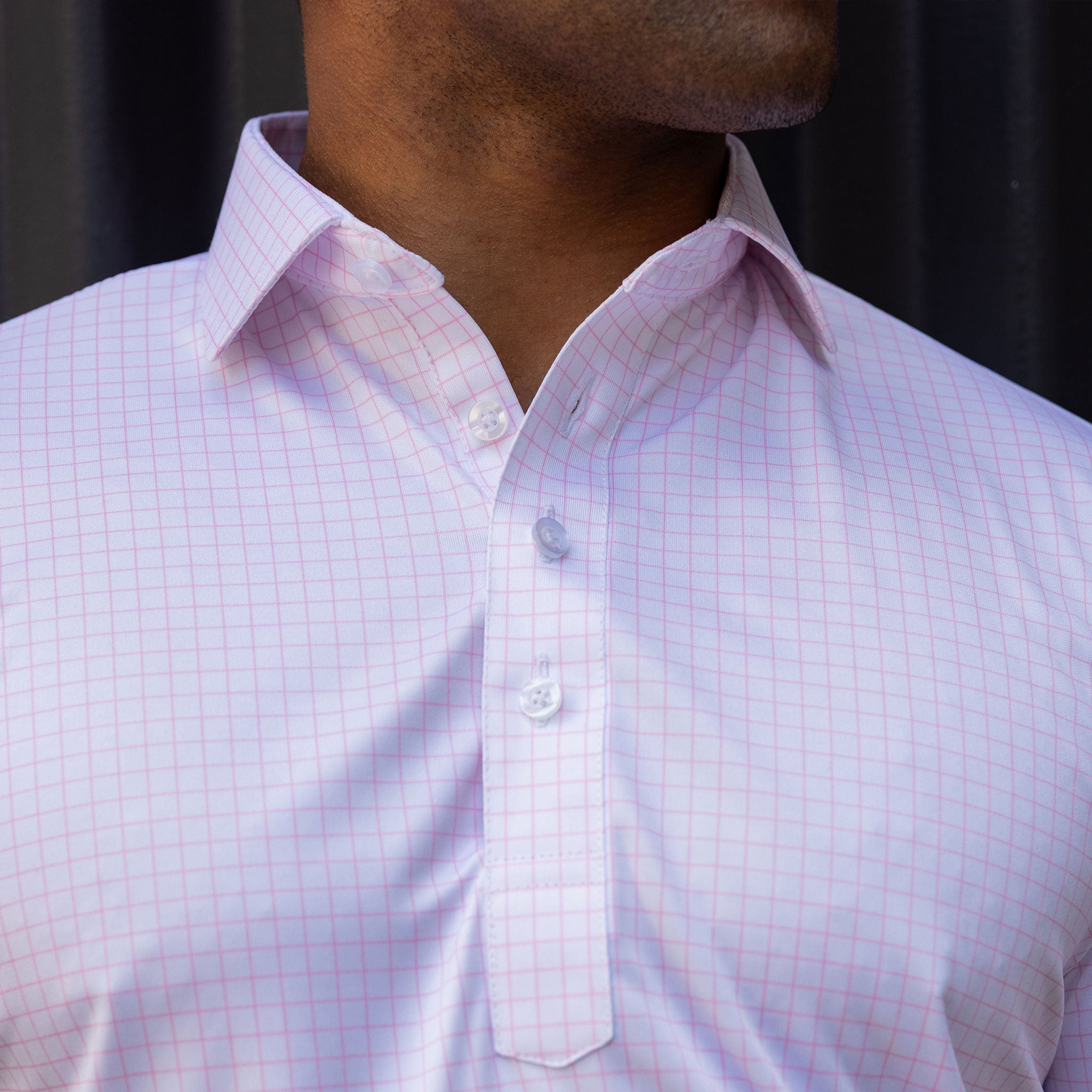 Semi-Spread Collar Polo Thin Pink Check